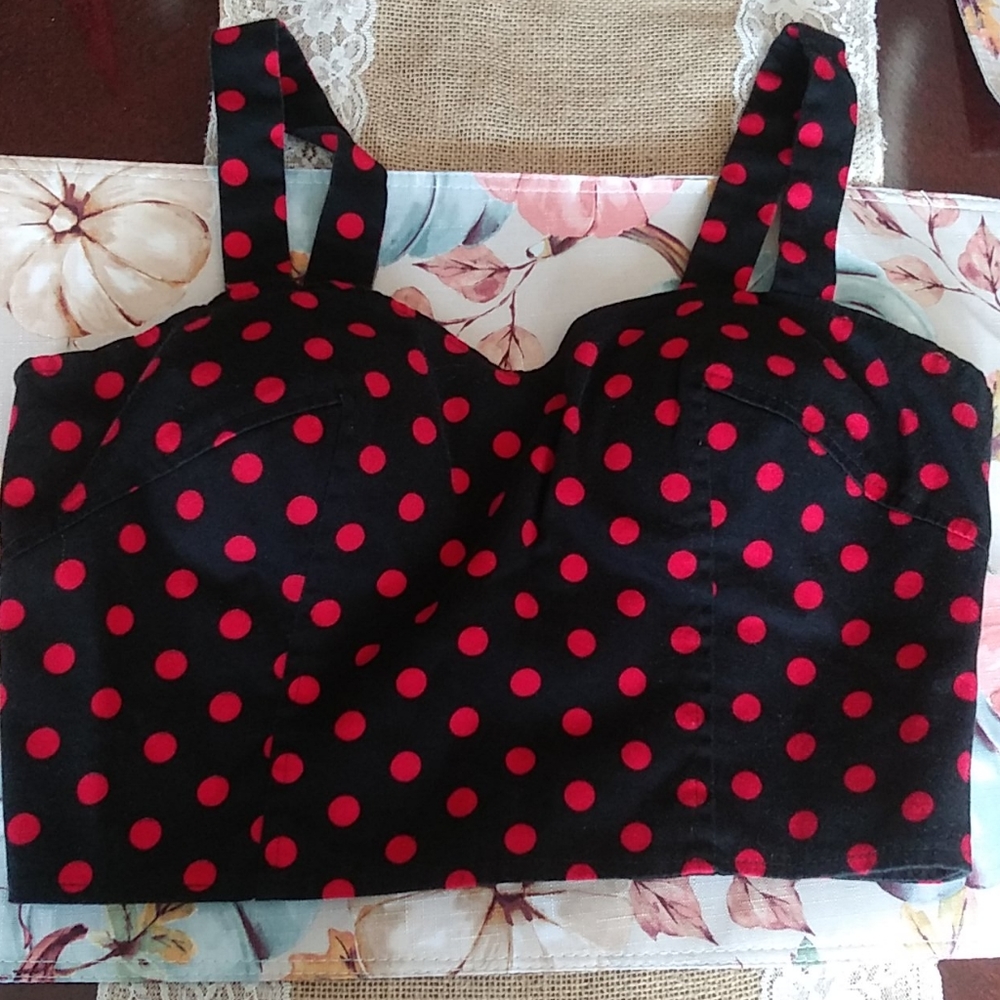 Polka Dot Zipper Crop Top